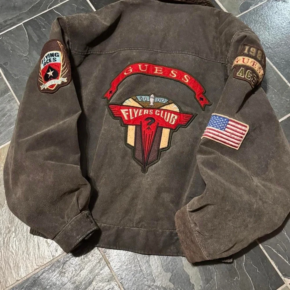 TRUE VINTAGE 80s Guess Leather A-2 Type Airforce Inspired Bomber Jacket - Medium